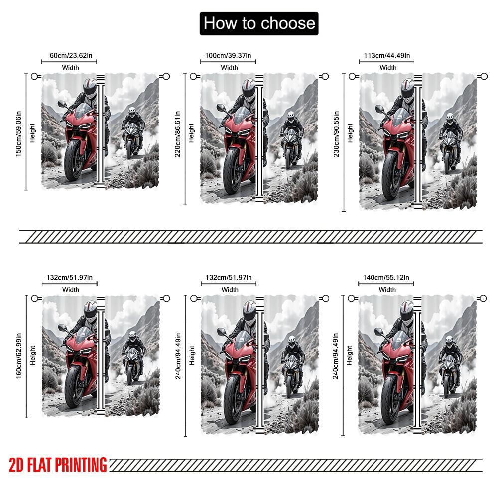 2pcs,2D plane printing Window Curtain Mountain Riders Polyester (without rod) All Seasons Use for Living Room & Office Decor