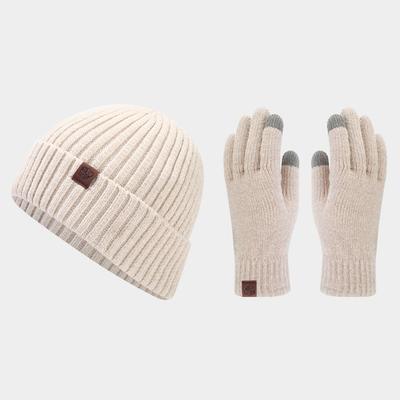 Autumn and Winter New Striped Knitted Hat Gloves Two-piece Set Outdoor Warm and Cold-proof Wool Hat Set