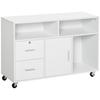 Mobiel archiefkast voor thuiskantoor, Zijwaarts archiefkast, Printerstandaard met open vakken, Afsluitbare lade, 100cm x 35cm x 65cm, Wit