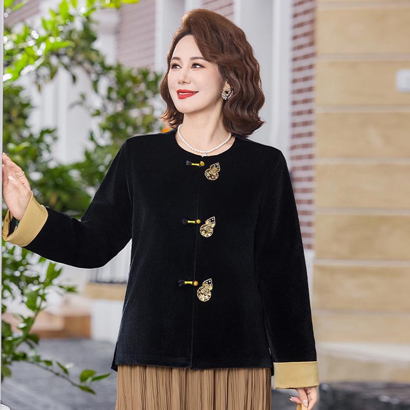 

Stylish Embroidered Spring/Autumn Jacket for Middle-Aged & Elderly Women 2026 3XL (120-135 lbs) жовтий