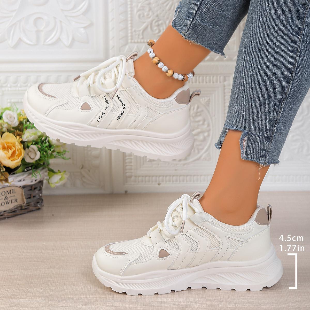 

Модная Нескользящая Дышащая Спортивная Обувь для Женщин 2025 Осень Модные Кроссовки на Платформе Женские На Шнуровке Толстая Подошва Сетчатая Вулканизированная Обувь 40 бежевый