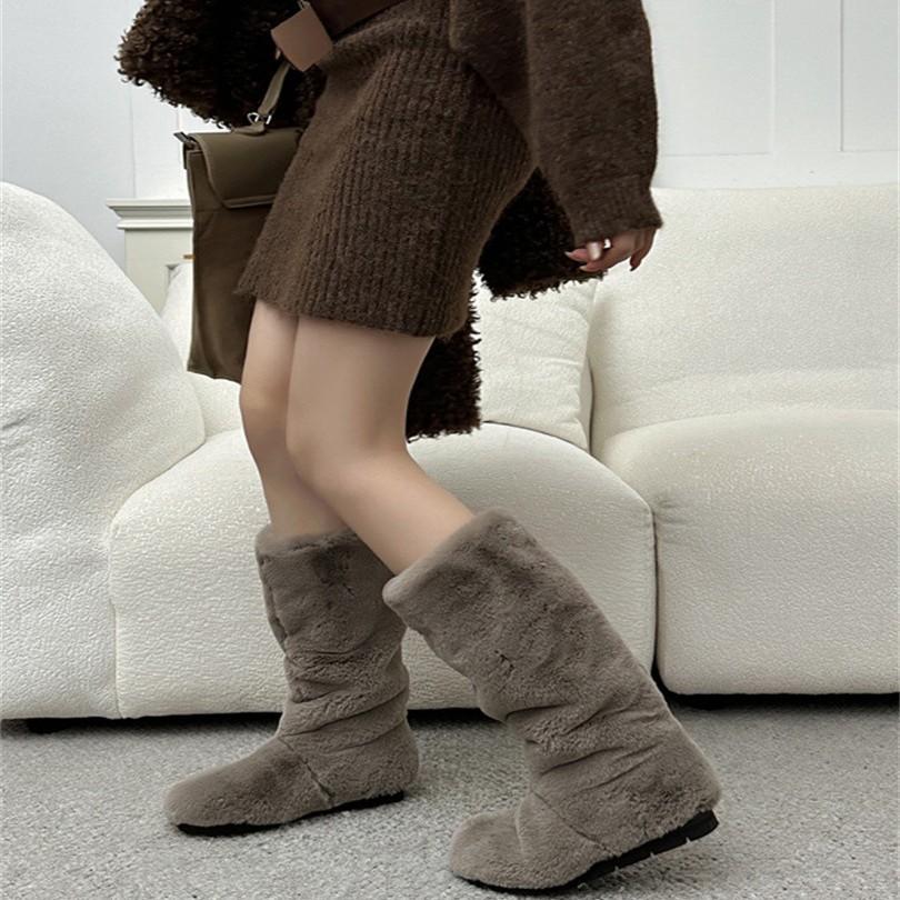 Winter Mao Mao Piled Boots 2025 Autumn New European and American Style Round Head Thick Heel High Heel Long Women's Boots