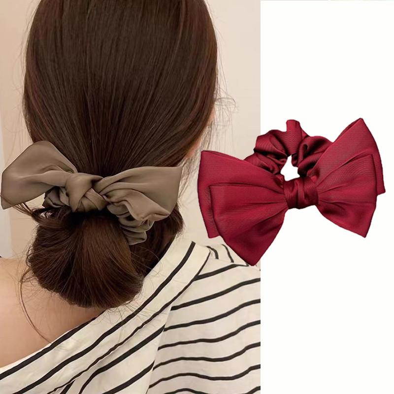 Simplicity Elegant Satin Big Bow Hair Rope for Woman Temperament No Damage Hair Hair Rope Fashion Girl High Ponytail Scrunchie