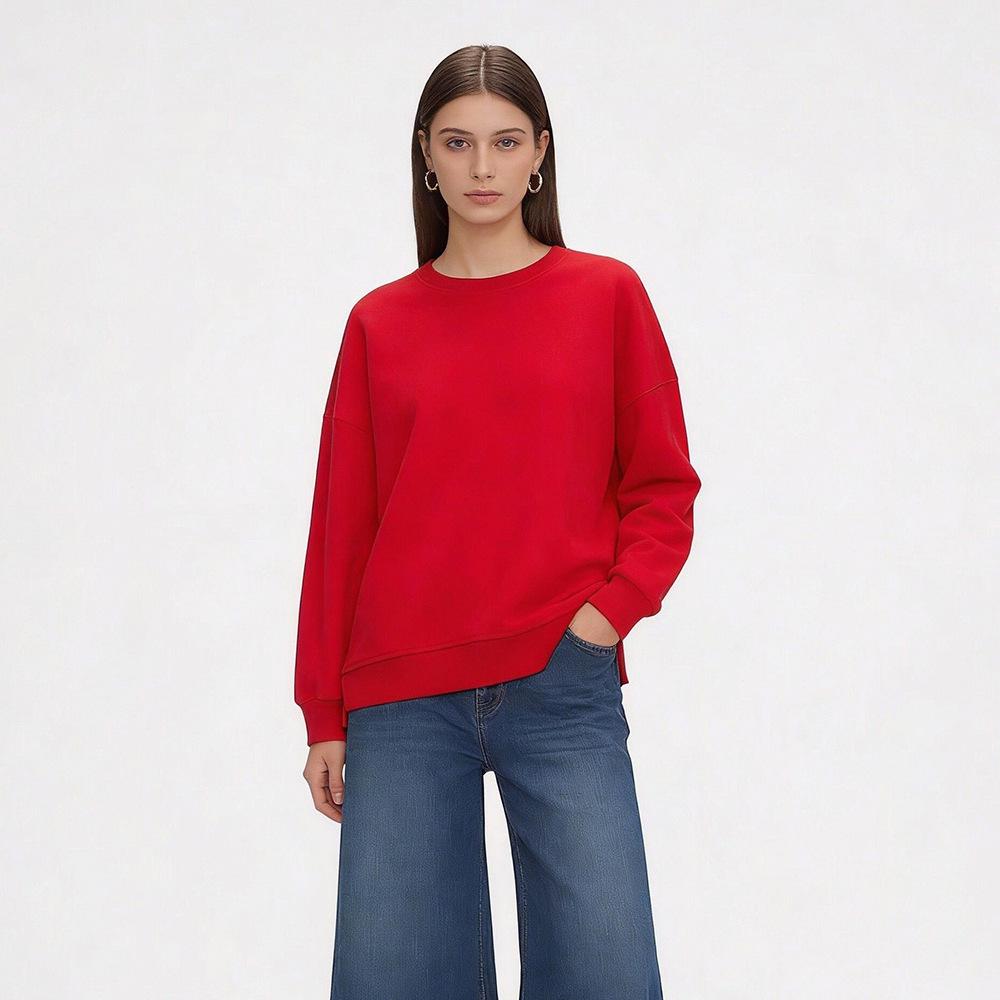 Korean Style Women s Plush Round Neck Hoodie – Loose Fit, Petite Design, Autumn/Winter Essential Extra Large