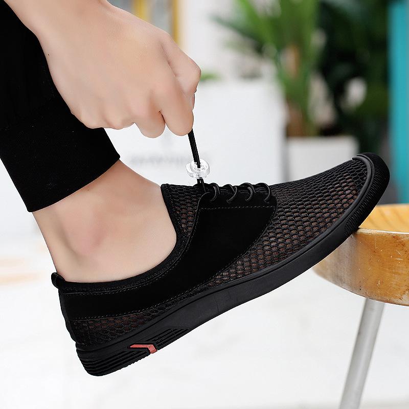 

Men s shoes 2025 summer new low-top hollow breathable mesh shoes outdoor flat elastic band deodorant feet casual shoes 38