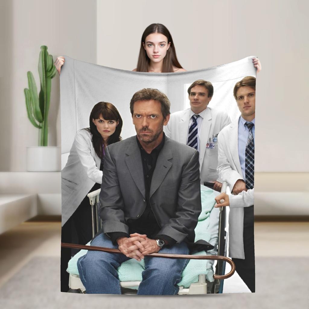 House MD Blanket Hugh Laurie Dr House Plush Vintage Warm Throw Blanket for Chair Covering Sofa Spring Autumn
