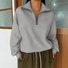 Women's Casual Loose Fashion Solid Color Long-sleeved Zipper Pullover Lapel Sweatshirt