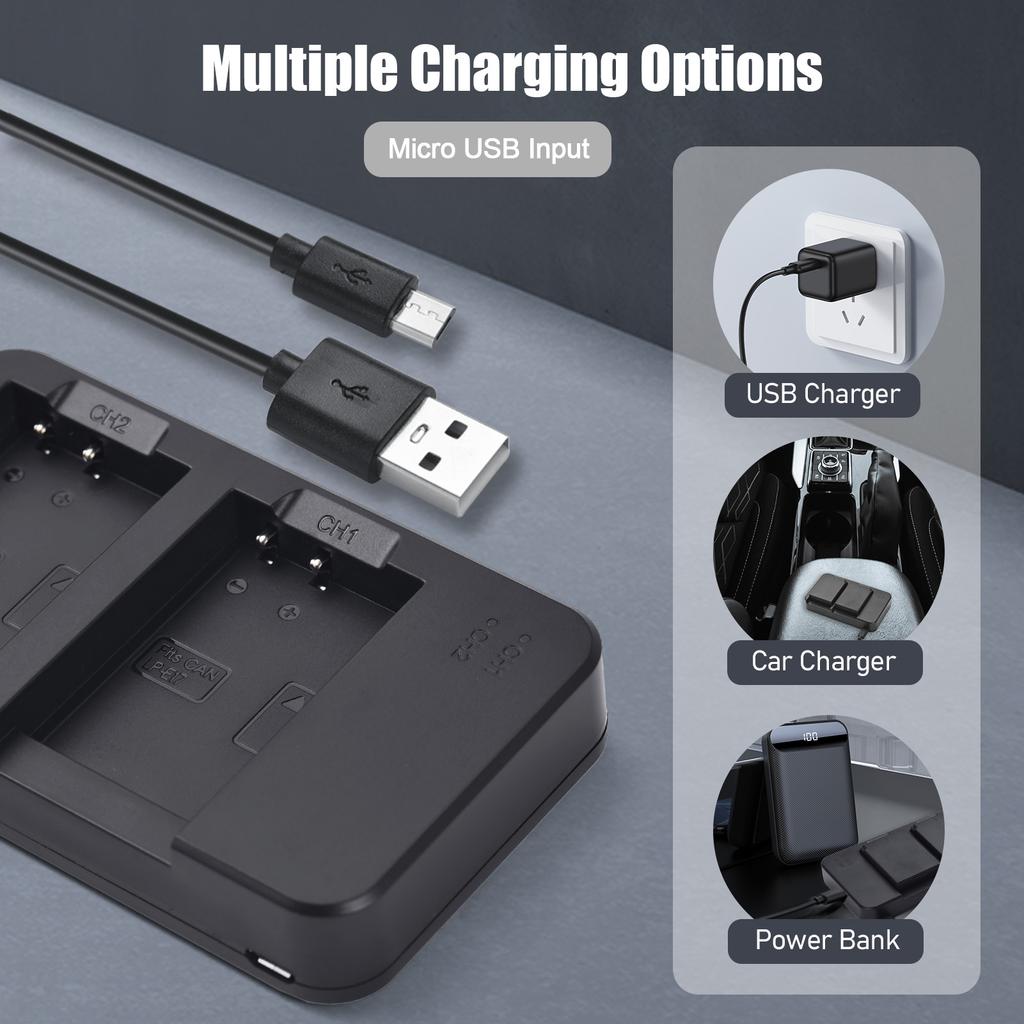 Camera LP E17 Battery & Charger Kit with 2 slot Battery Charger + 2pcs LP E17 Batteries 7.2V 1400mAh + USB Charging