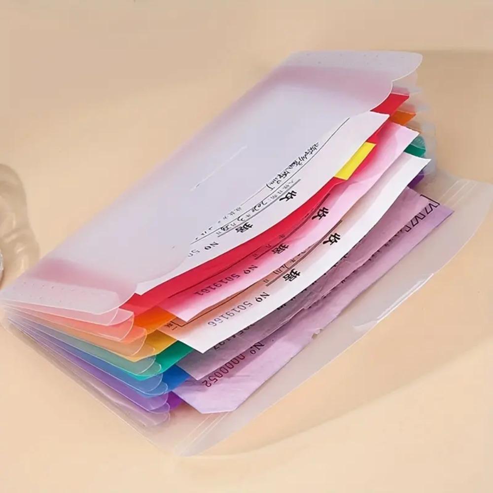 Portable Rainbow Expanding File Folder Plastic File Storage Bag Index Handle File Folder Office