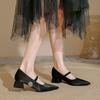 Pointed high heels are not tired of feet, new red wedding shoes in spring 2025, magic buckle strap thick heel Mary Jane single shoes