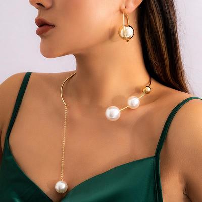 Minimalistische Geometrische Runde Perlen Schlüsselbein-Kette mit Imitationsperlen - Europäischer & Amerikanischer Kalter Stil