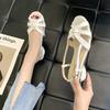 Hollow Fish Mouth Sandals Middle Heel Summer New One-word with Open Toe Back Thick Heel Fashion Sandals