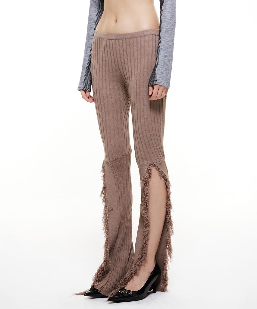 BADEE Knit Tassel Flared Pants Cocoa