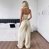 Women’s Two Piece Set Sleeveless Halter Neck Top and Wide Leg Long Pants Casual Relaxed Fit Outfit for Daily Wear