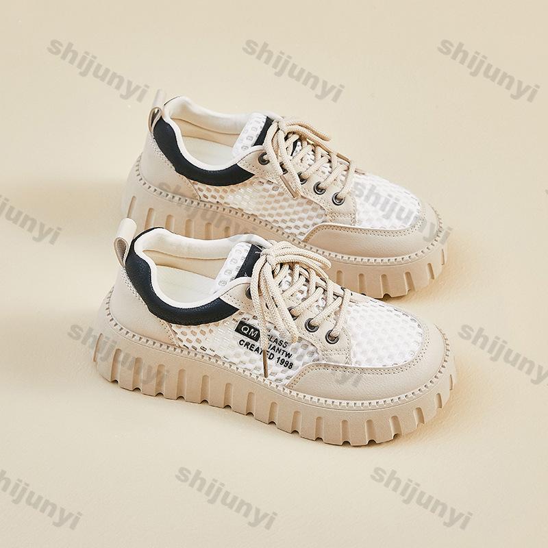 Fashion Women's Flats 2025 Summer New Lace Up Mesh Breathable Height Increase Casual Shoes Fashion Comfortable Non Slip Vulcanized Shoes