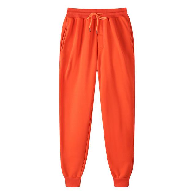 Men'S Laced Sports Casual Lined Pure Color Long Pants For Autumn And Winter