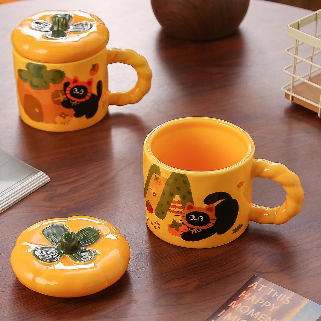 Ceramic Cup with Lid, Cute Tomato Mug, Niche Creative Water Cup, Personalized Birthday Gift for Girls