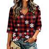 Women's Casual Christmas Print V-Neck Three-Quarter Sleeve Blouse for Holiday Party