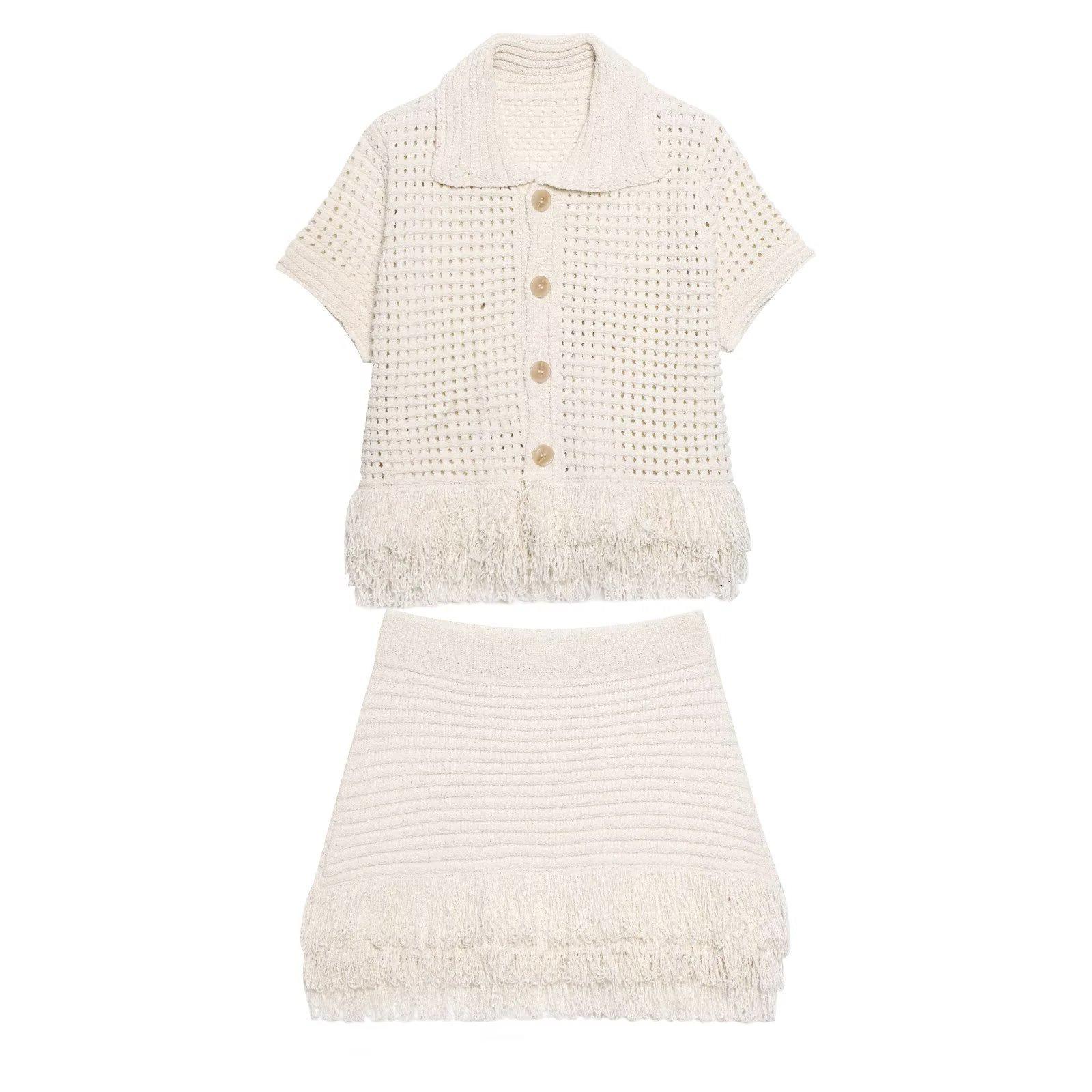 

TAOP&ZA Women s Summer Tassel Knit Cardigan and Half Skirt Set Medium