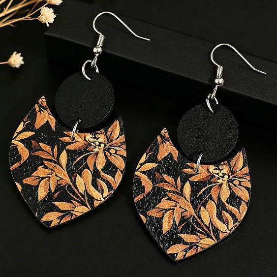 Geometric Maple Leaf Double-Sided Wooden Earrings