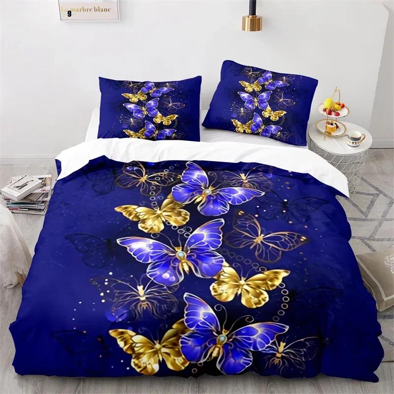 

Comforter Golden Butterfly Microfiber Twin Full Queen King Bedding Set Botanical Floral Comforter For Women Girls Room Comforter (quilt)-EU Single(135*200cm)3pcs