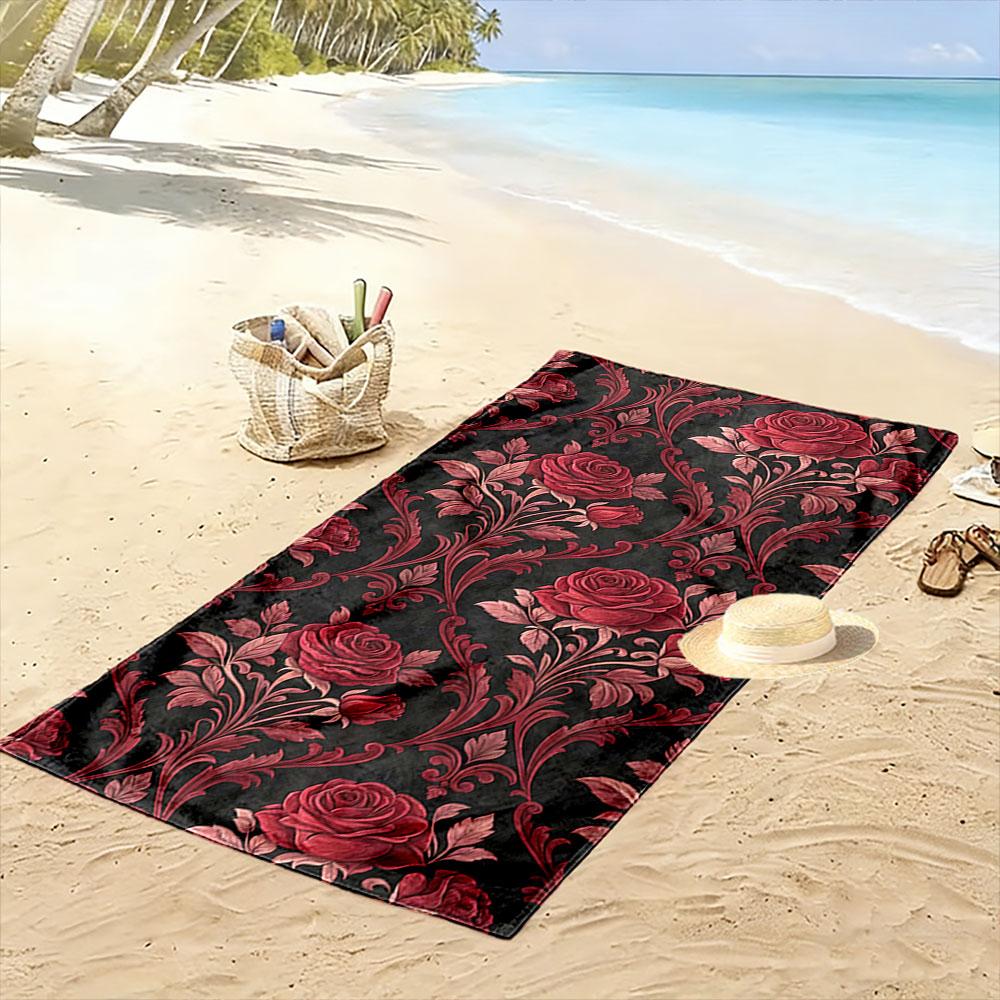 Red Rose Floral Pattern Towel A Must-have Beach Towel for Beach Travel