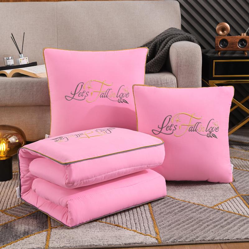 Dual-Use Embroidered Pillow Blanket: Office Nap & Car Cushion Combo