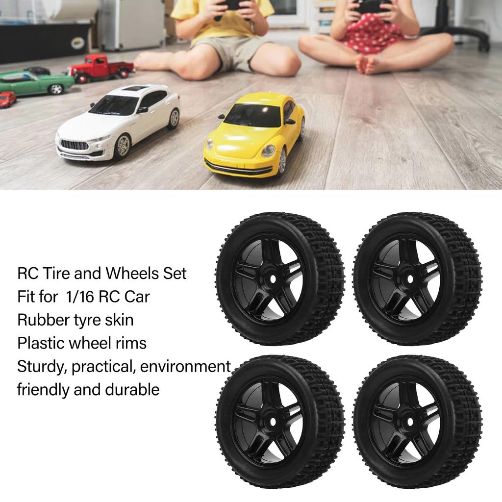 4PCS RC Tires 12mm Wheel Rims and Rubber Tires Set Replacement RC Tires and Wheel Set for 1Celsius16 RC Car Black