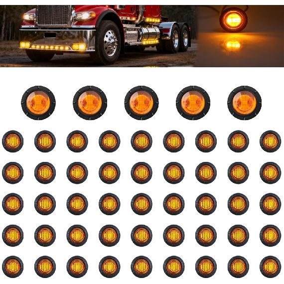 

DIBMS 50PCS Amber Side Marker Lights 12V Waterproof Round LED Clearance Lamps for Truck RV Trailer Bus Van Caravan Motorcycle Boat