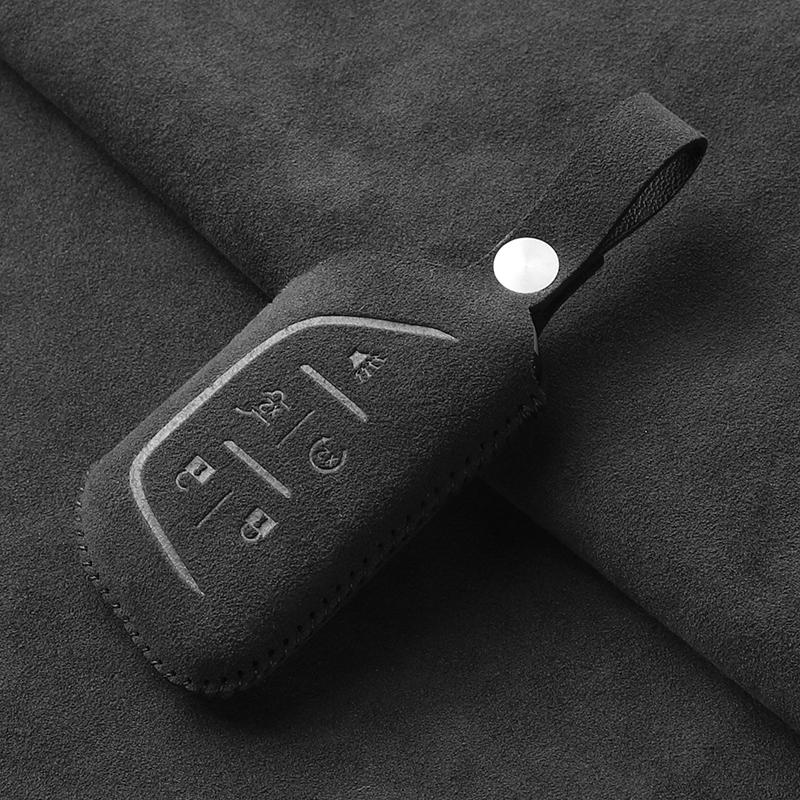 Suede Leather Car Key Case For Cadillac CTS CT4 CT5 Escalade 2021 2022 2023 Key Fobs Protector Cover Holder Shell Accessories