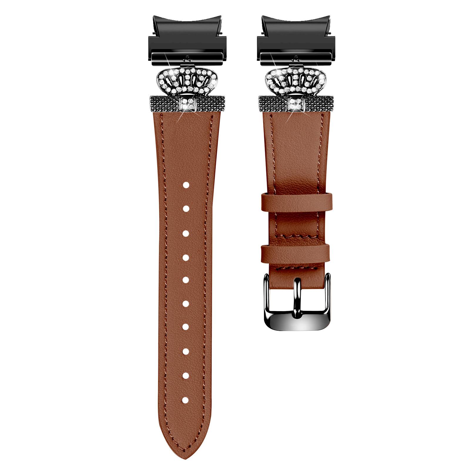 

For Samsung Galaxy Watch6 40mm/44mm/Watch6 Classic 43mm/47mm Watchband with Black Connector Genuine Cow Leather Strap Brown