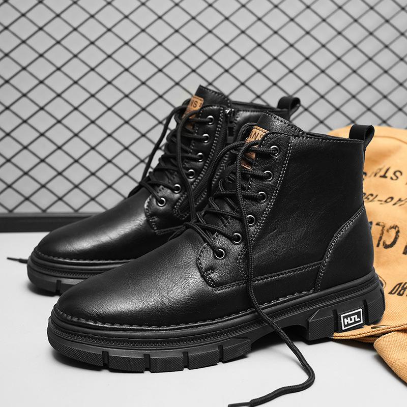 

New versatile casual leather shoes autumn new men s platform casual men s shoes sports student trend board men s shoes 38 чорний