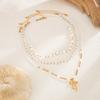Sweet And Cool Ribbon Bow Necklace, Bohemian Conch Imitation Beaded Necklace For Women