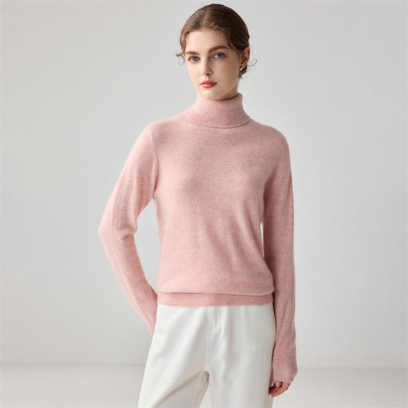 Women's High Neck Cashmere Sweater - Long Sleeve Wool Knit Solid Color Top for Autumn/Winter