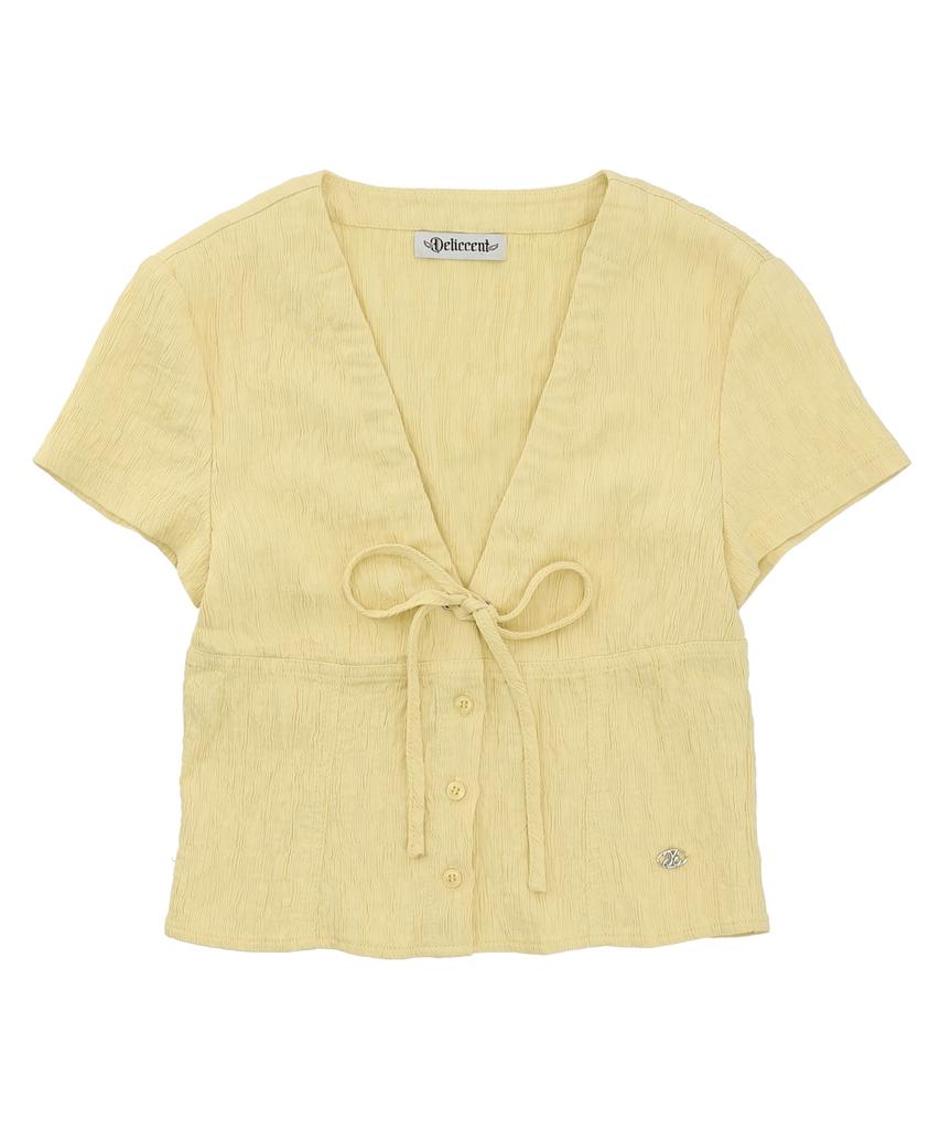 DELICCENT Ribbon Shirred Shirt [Yellow]