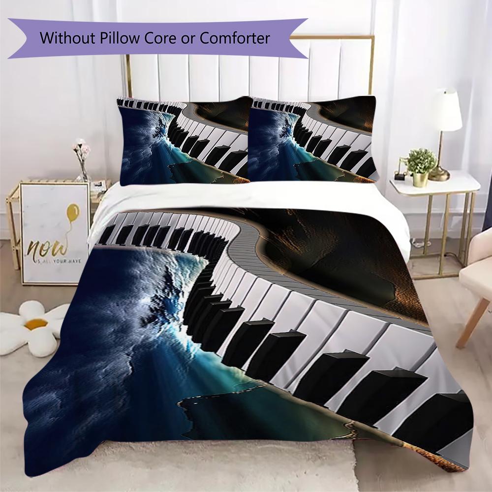 

1PC Piano keys music Theme Bedding Quilt Set Quilt Cover Pillowcase Home Decoration Birthday Gift (1 * duvet cover + 2 * pillowcase, without core)A8 135x200cm