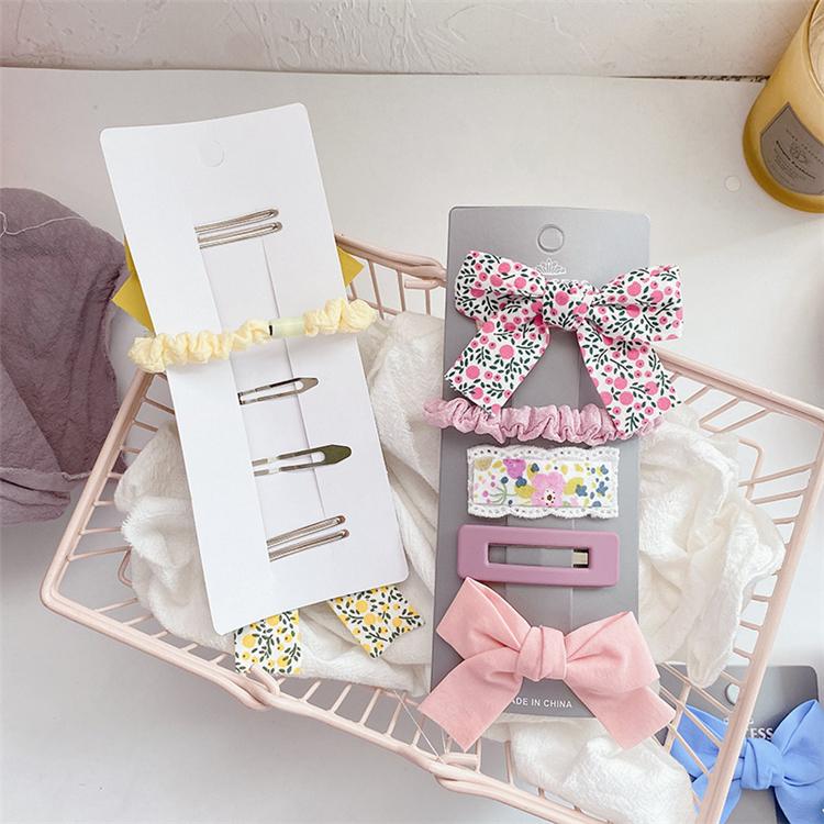 Floral Fabric Bow Hair Clip Set Girls Hair Clips Set Cute and Lovely Plain Color Hair Grips Set