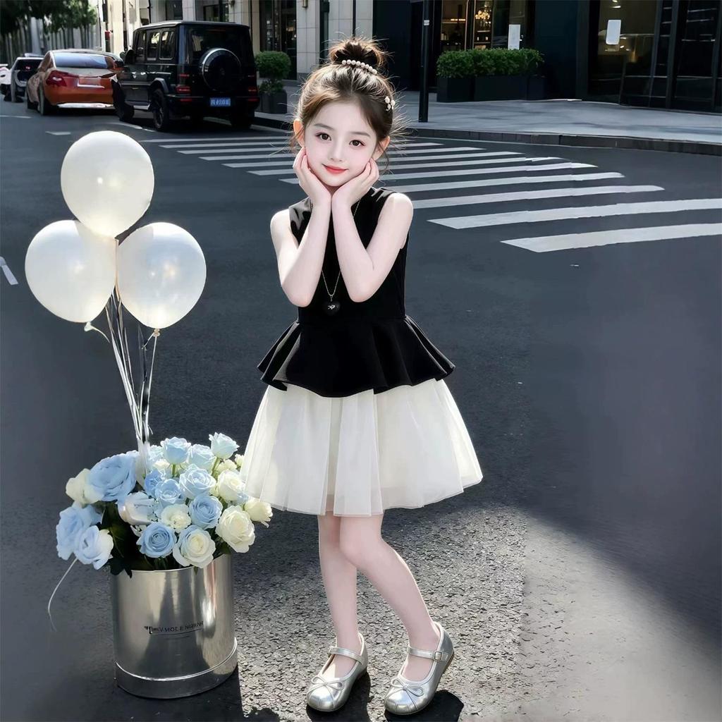 Summer Mesh Spliced Sleeveless Princess Dress for Kids