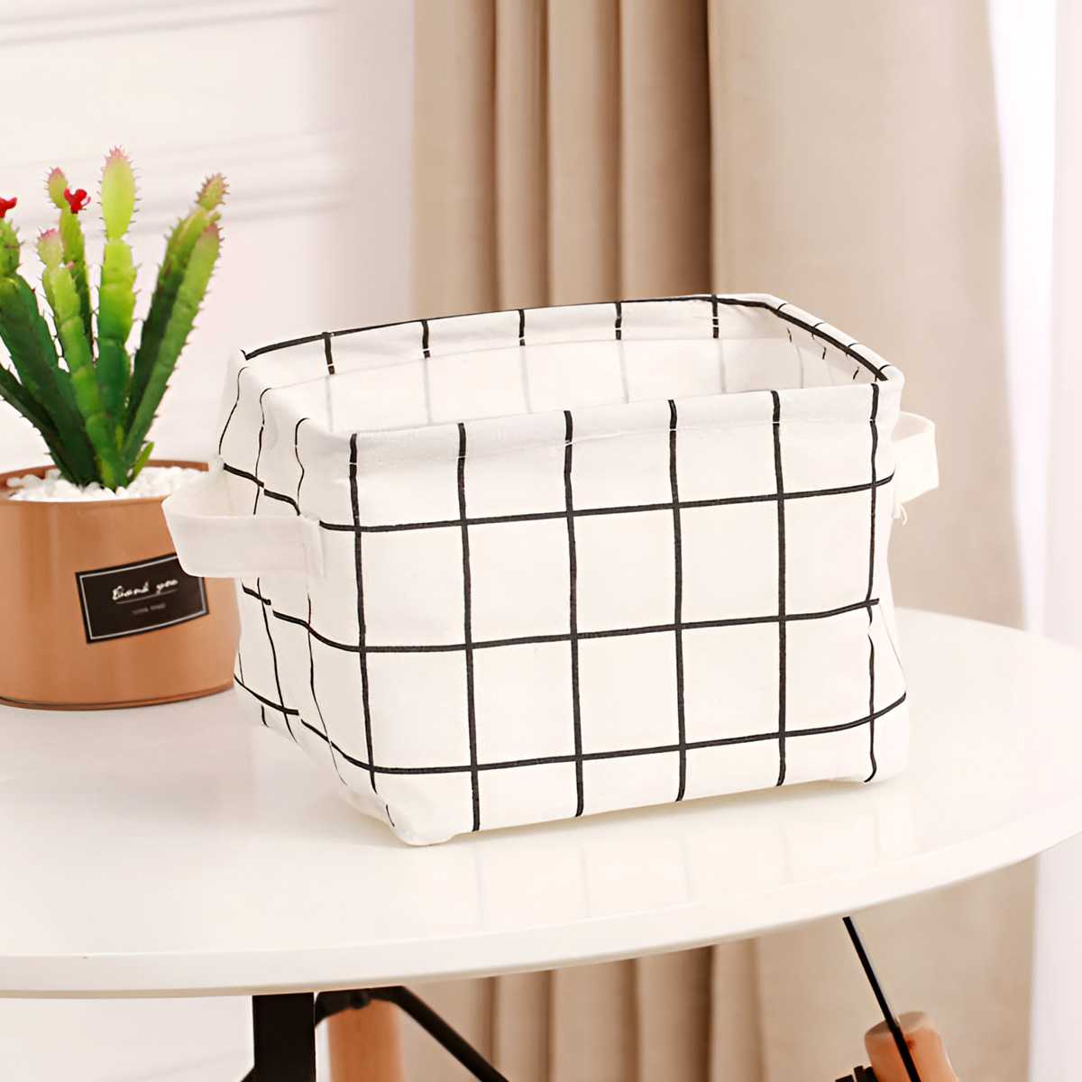 Multifunctional Printed Cotton and Linen Desktop Storage Box with Handle Small Fresh Fabric Storage Basket To Organize Sundries белый 1090₽