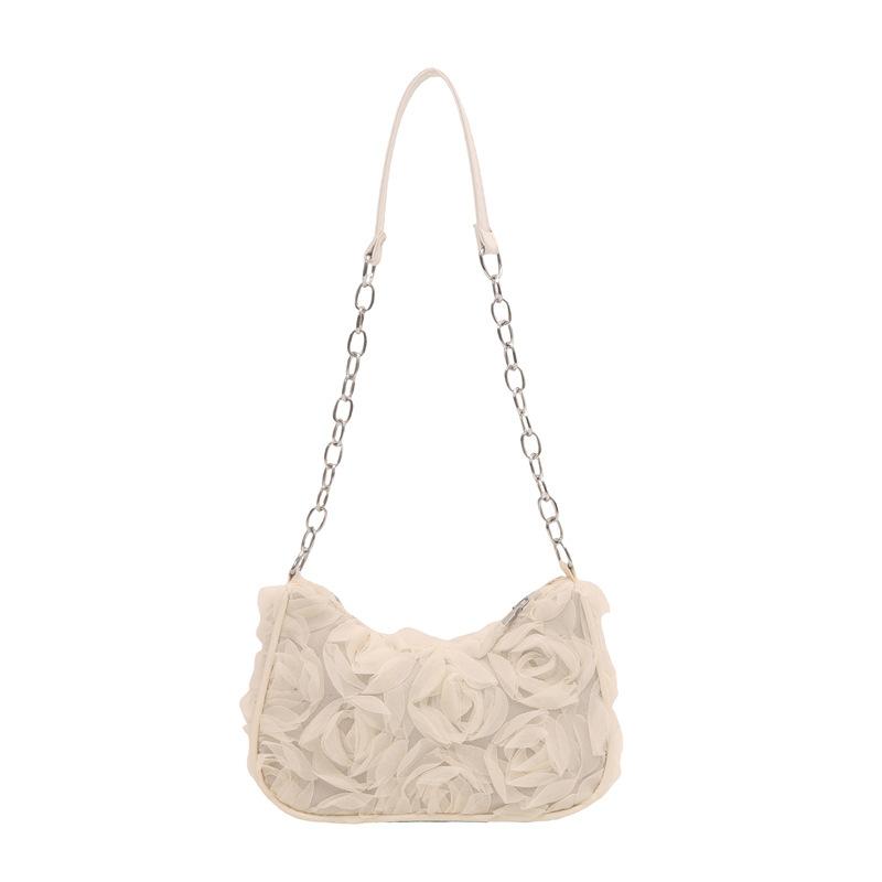 Ladies Summer New Romantic Cute Mesh Flower Shoulder Bag Commuter Chain Armpit Bag