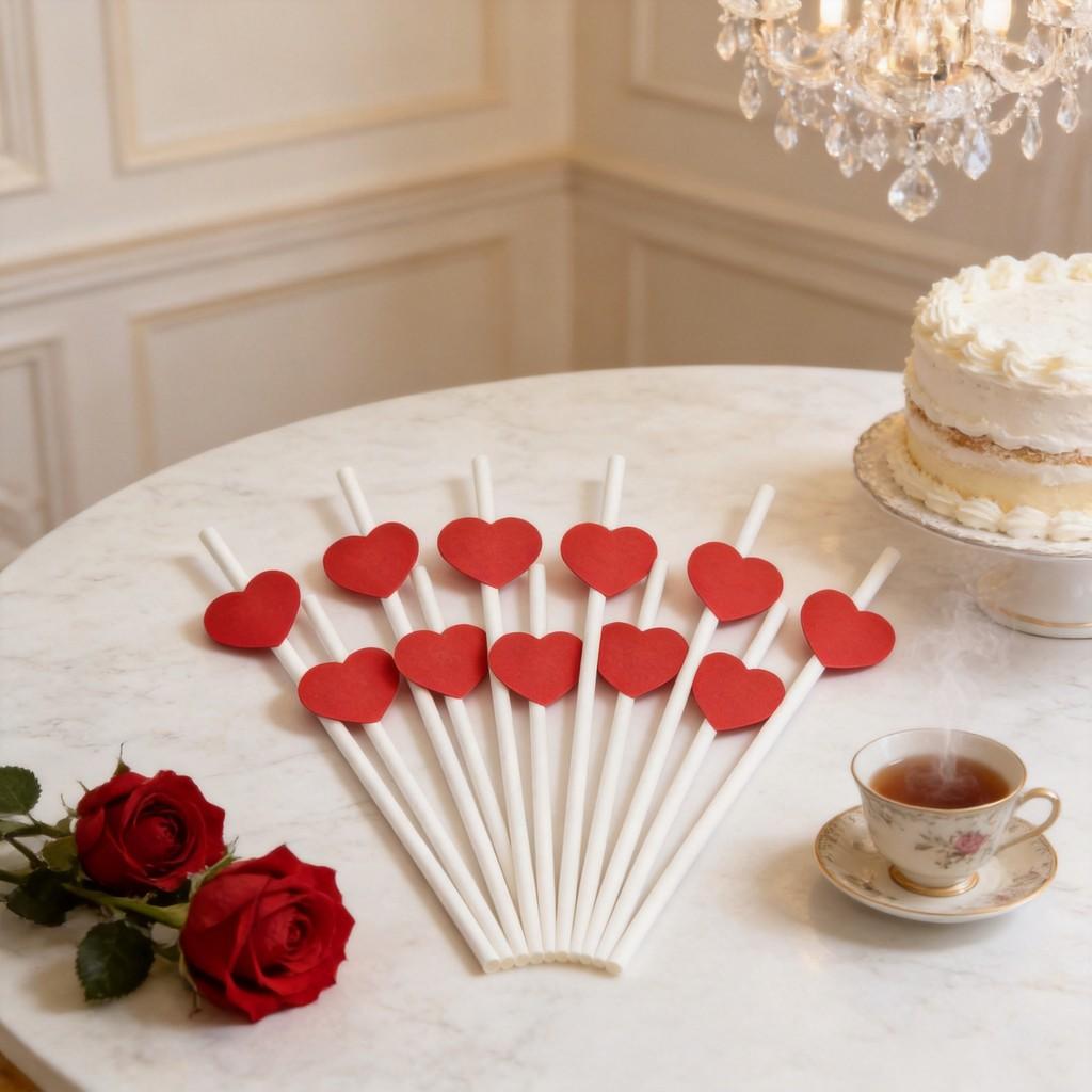 Ecofriendly Heart Card Disposable Paper Straws For Cake And Party Decor