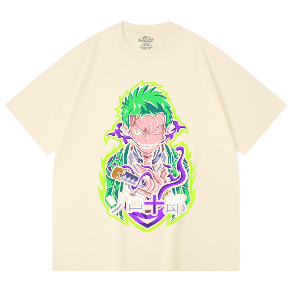 230 Gsm 100% Cotton One Piece V80 Zoro Print Unisex Heavy Cotton T Shirt