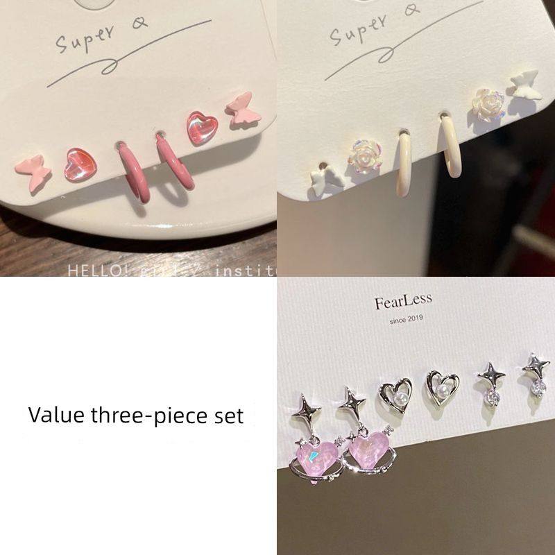 

Cute Earrings Female Niche Design Student Party Eardrops Earrings Cold Wind Sweet Cool Unique Exquisite Girlfriends Earrings Hot selling three-piece set 1 [value recommend]]