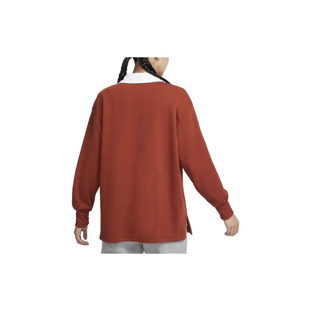 Nike Sportovní oblečení Essential Color Block Polo Ležérní Volné Tričko s Dlouhým Rukávem Dámské Topy Tmavě Oranžová FB8721-832