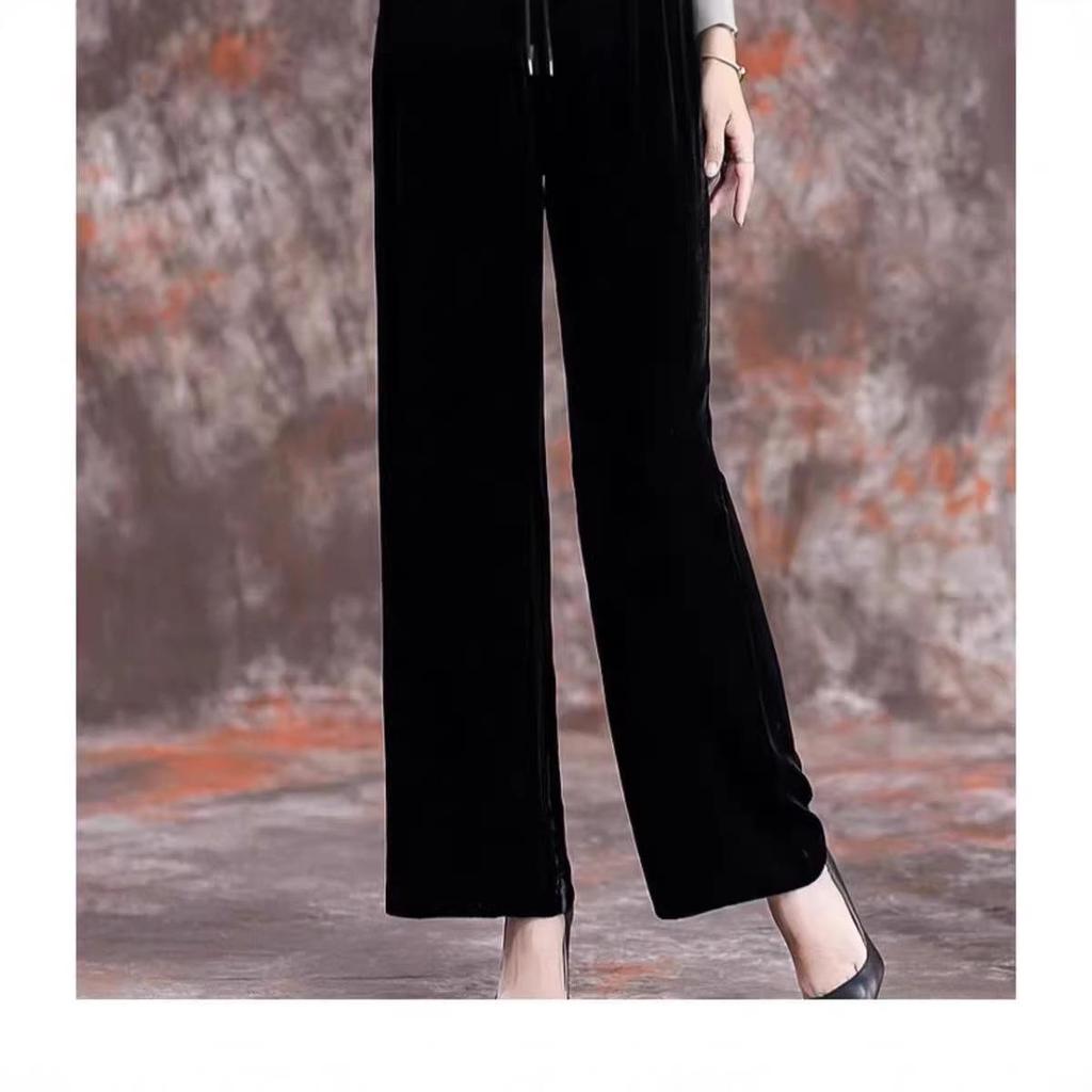 Women's High-Waist Golden Velvet Wide Leg Pants - Spring/Summer 2026 Collection