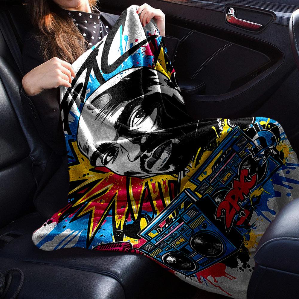 1pc 2PAC Boombox Themed Printed Soft and Comfortable Home Blanket, Small Throw Blanket, Nap Blanket, Suitable As a Gift L051