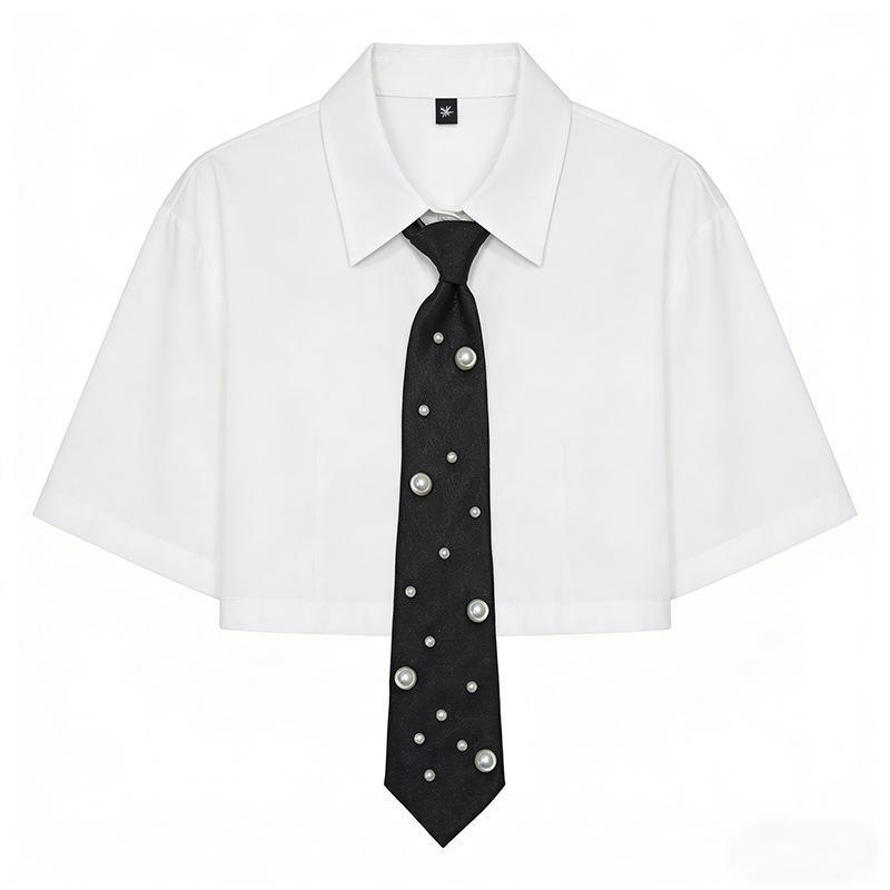Pre Tied Black Fashion Neckties With Faux Pearl Rhinestone Decor Perfect For Party Wedding Daily Wear Special Events