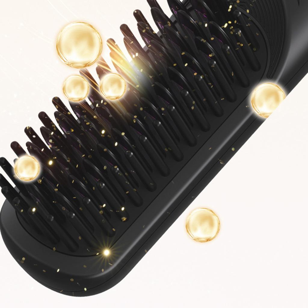 Cordless Hair Straightener Brush 3 Temp Adjustable Fast Heating Portable Travel Negative Ion Hot Brush Electric Curly Hair Styling Detangling Comb