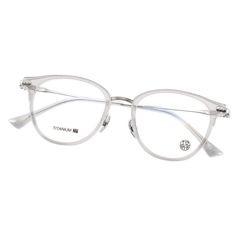 Pure Titanium Unisex Retro Round Glasses Frame with Blue Light Blocking Myopia Lenses for Women and Men