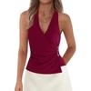 Summer Women's European American Style Solid Color Sleeveless V Neck Sexy Crisscross Halter Backless Crop Top